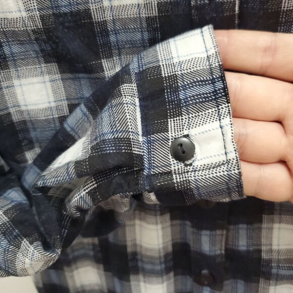 Eden‎ & Oliva Women's Navy White Plaid Roll Tab Belted Flannel Button Up Tunic M - Picture 5 of 11